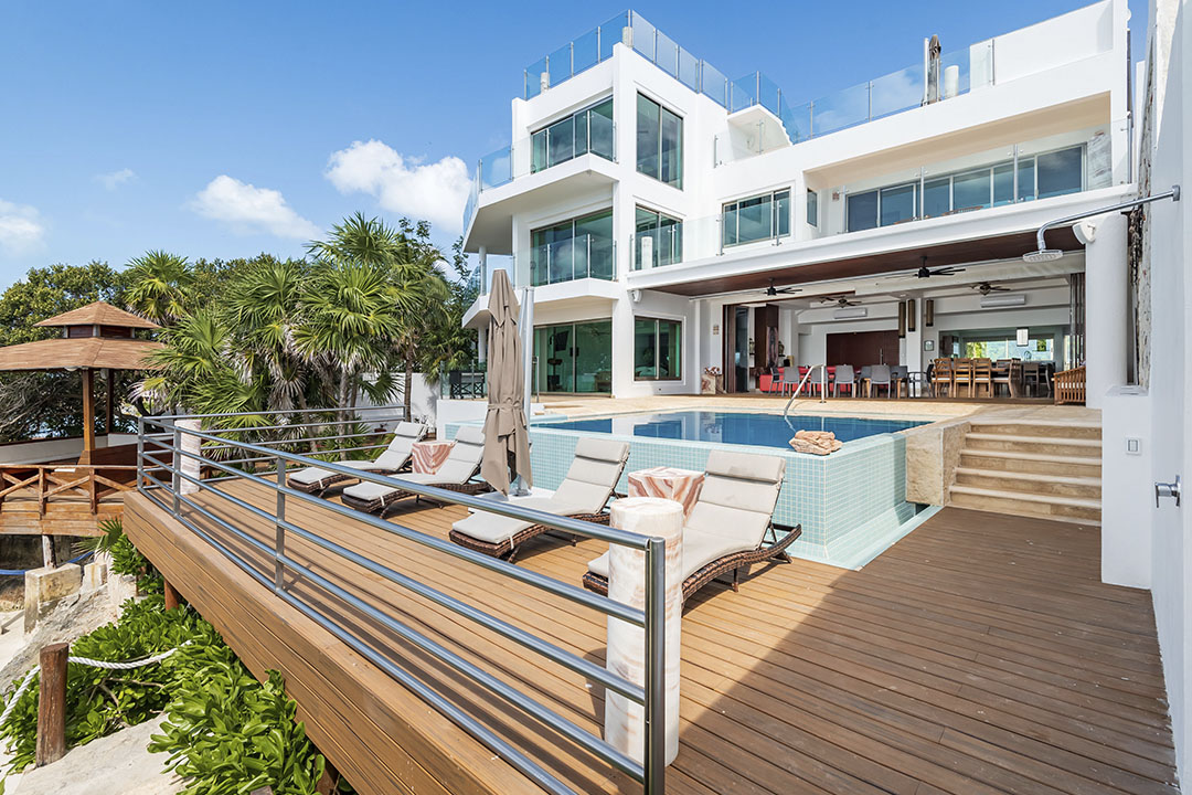 Oceanfront level with private marina and dock at Villa Delfines Isla Mujeres